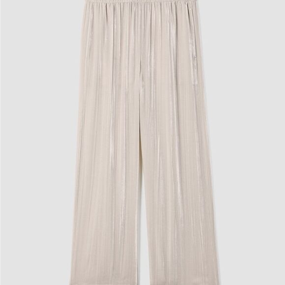 NWT Eileen Fisher Silk Cream Woven Vertical Grooves Wide-Leg Pants Size XL - Picture 3 of 10